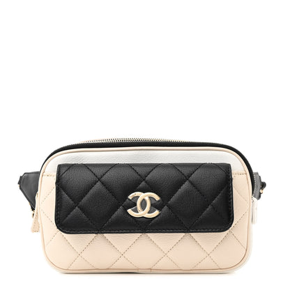 Chanel Goatskin Quilted Waist Bag Beige White Black 1 of 11