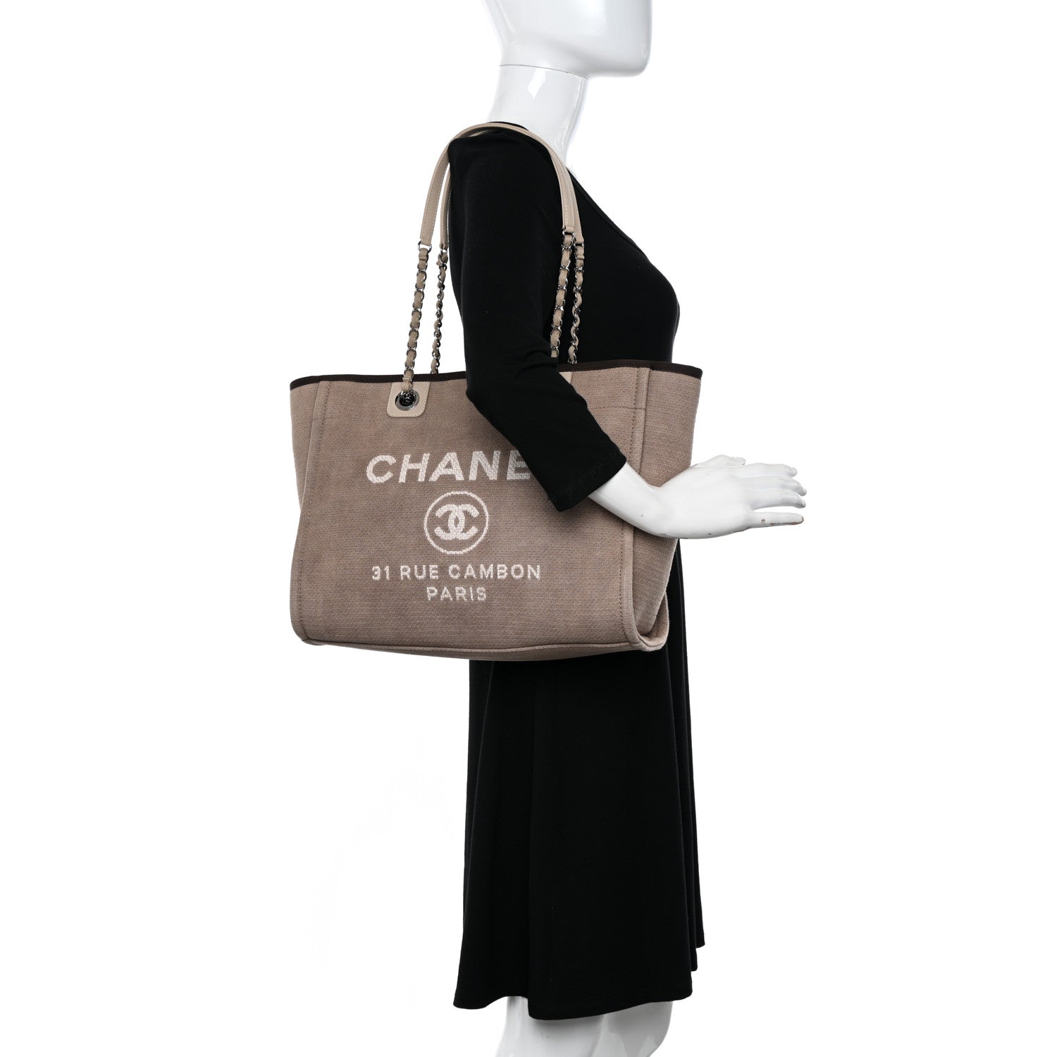 Chanel Canvas Small Deauville Tote Beige Brown 2 of 10