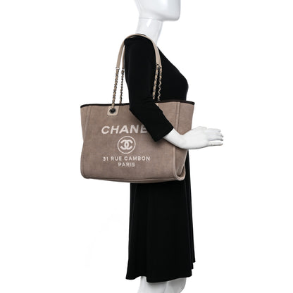 Chanel Canvas Small Deauville Tote Beige Brown 2 of 10