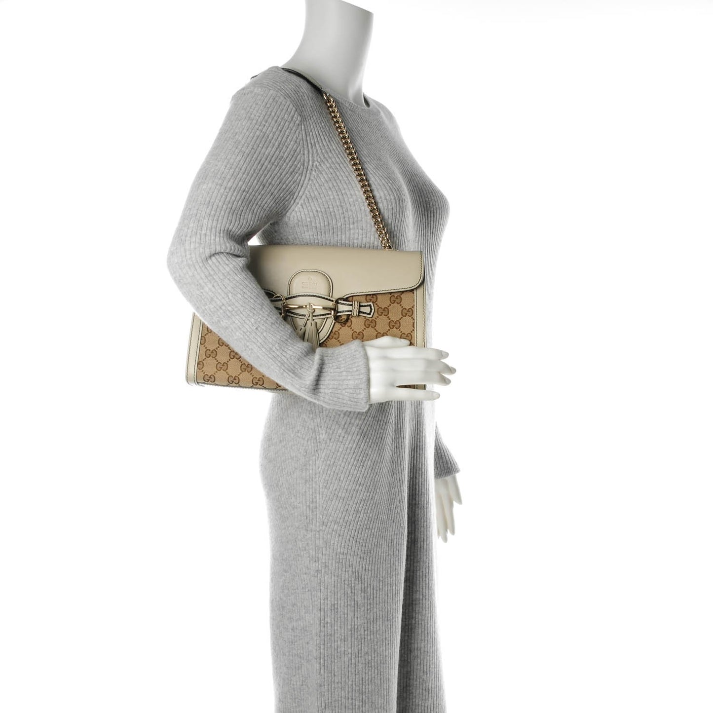 Monogram Margaux Calfskin Medium Emily Chain Shoulder Bag Beige Ebony Mystic White