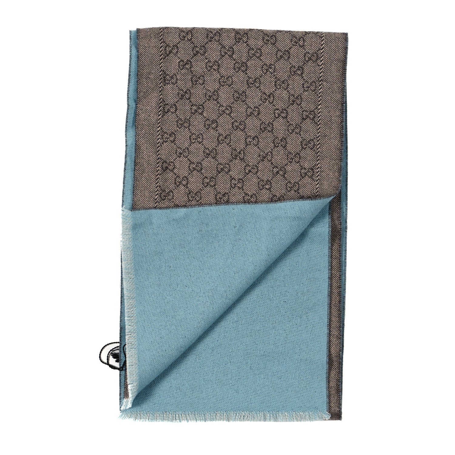 Gucci Wool GG Monogram Lonarin Fringe Scarf Blue Grey 2 of 3