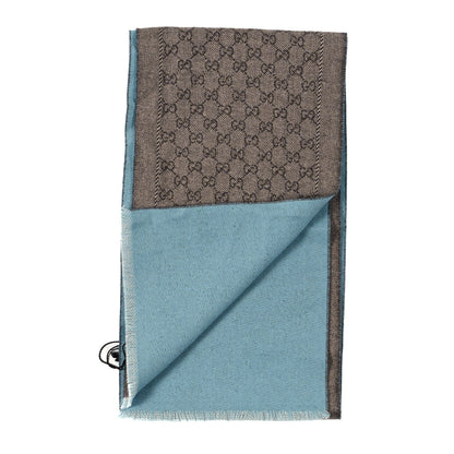 Gucci Wool GG Monogram Lonarin Fringe Scarf Blue Grey 2 of 3
