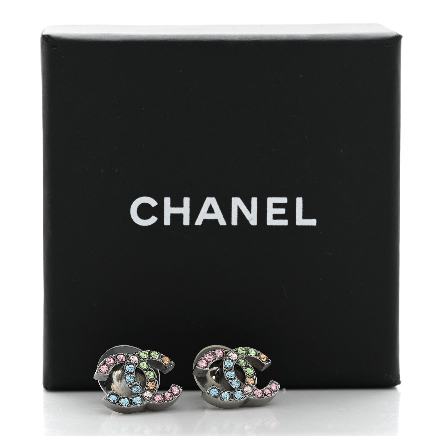 Chanel Ruthenium Crystal CC Earrings Multicolor 5 of 5