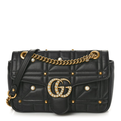 Gucci Calfskin Matelasse Studded Small Pearly GG Marmont Shoulder Bag Black 1 of 10