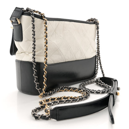 Chanel Aged Calfskin Quilted Small Gabrielle Hobo Black White 3 of 12