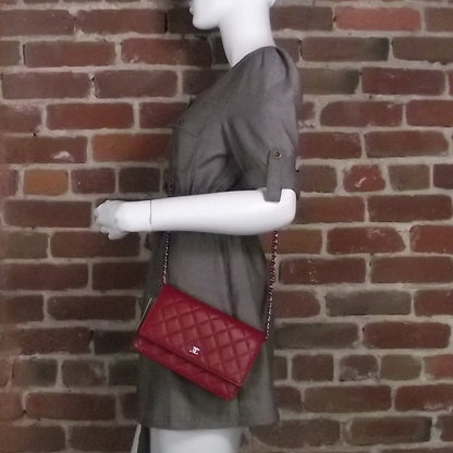 Chanel Lambskin Quilted Wallet On Chain Red 2 of 8