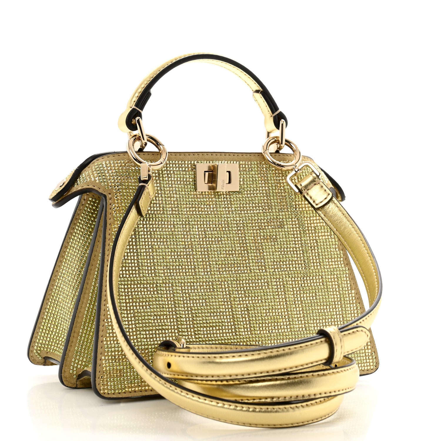 Fendi Crystal Vitello Laminato FF Petite Peekaboo I SEE U Satchel
