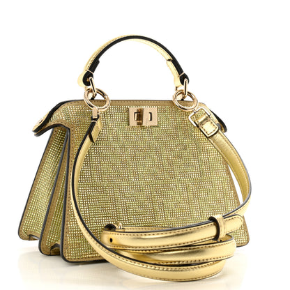 Fendi Crystal Vitello Laminato FF Petite Peekaboo I SEE U Satchel Crystal Platinum Light Gold 3 of 13