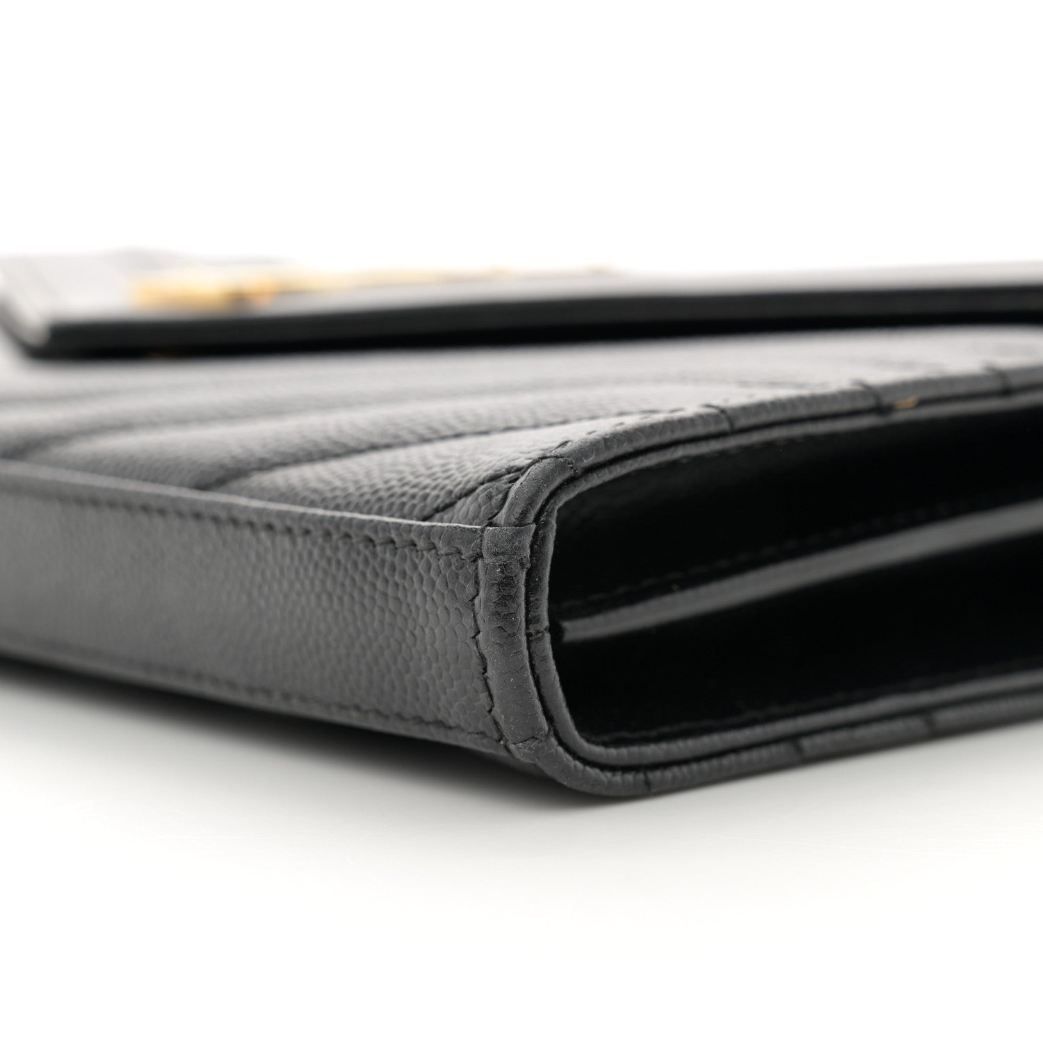 Saint Laurent Grain De Poudre Matelasse Chevron Monogram Chain Wallet Black 11 of 13