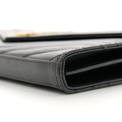 Saint Laurent Grain De Poudre Matelasse Chevron Monogram Chain Wallet Black 11 of 13