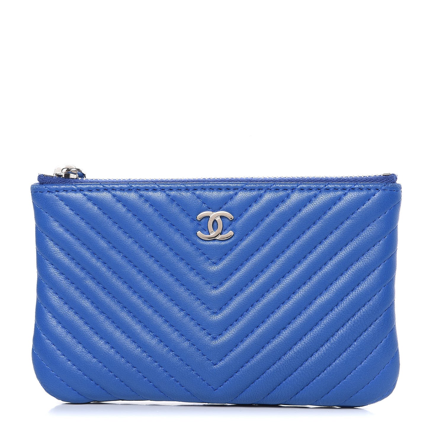 Lambskin Chevron Quilted Small Cosmetic Case Blue