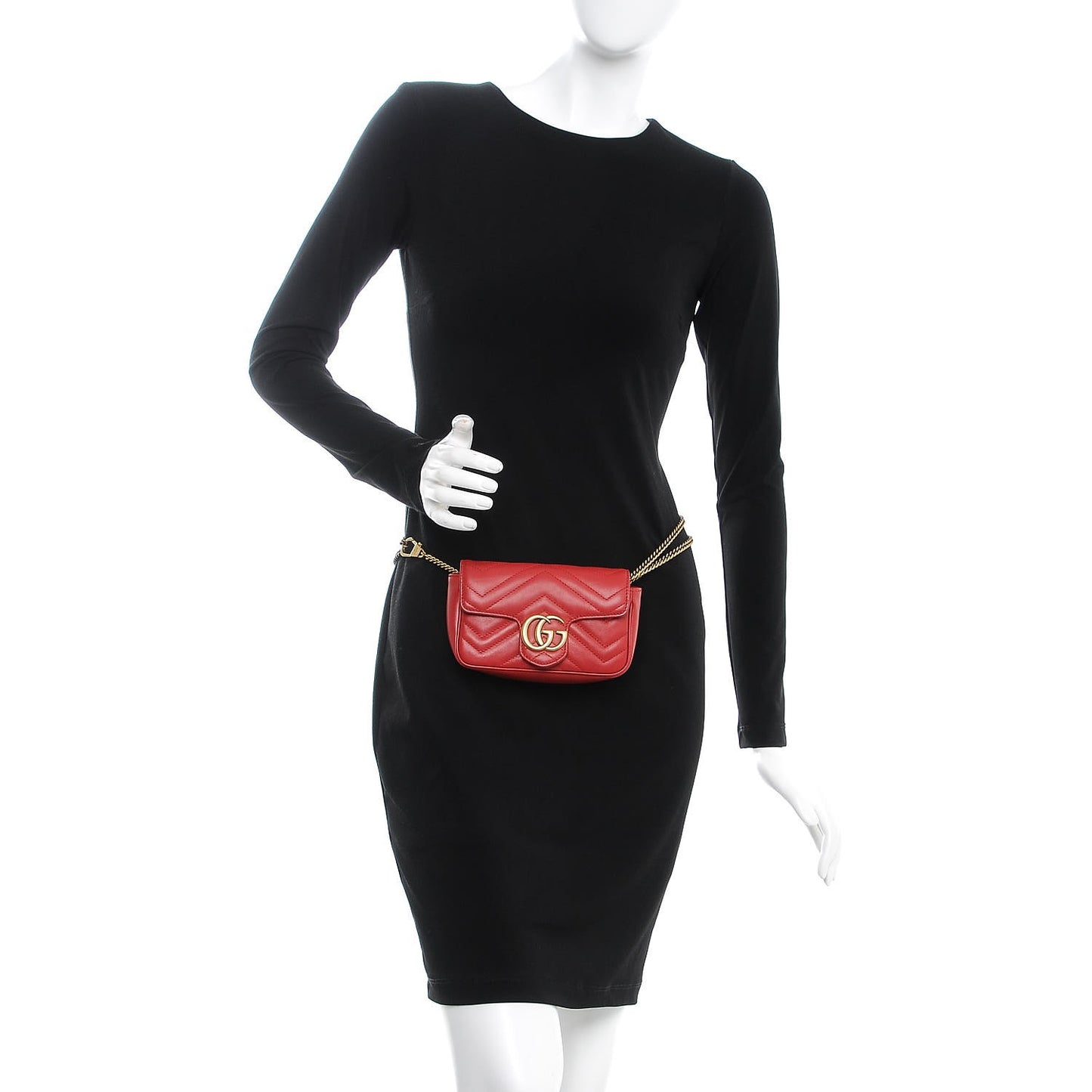 Calfskin Matelasse Super Mini GG Marmont Shoulder Bag Hibiscus Red