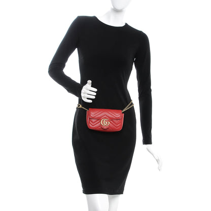 Gucci Calfskin Matelasse Super Mini GG Marmont Shoulder Bag Hibiscus Red 3 of 9