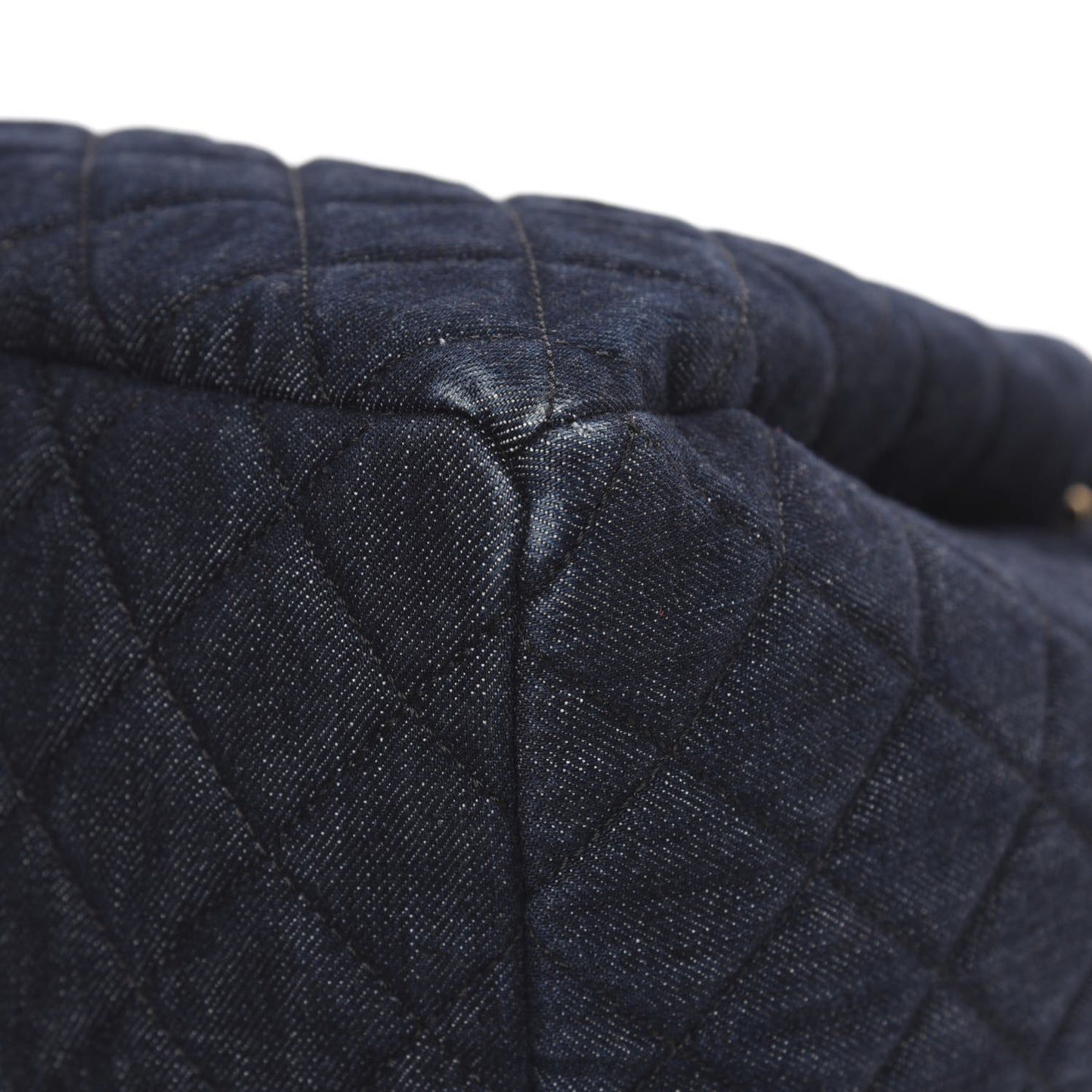 Washed Denim Quilted Large Urban Spirit Drawstring Bag Dark Blue