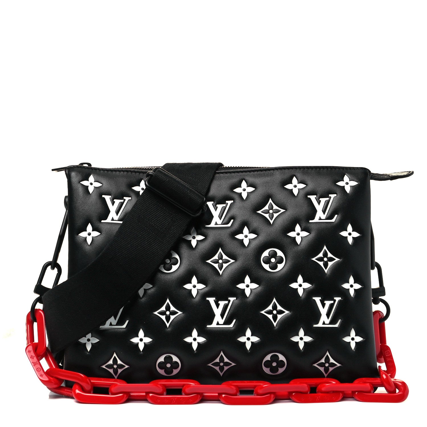 Louis Vuitton Lambskin Embossed Monogram Coussin PM Black White 1 of 8