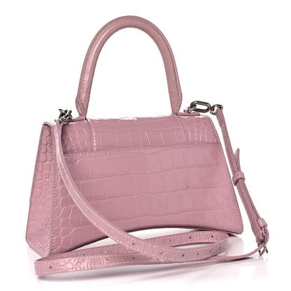 Balenciaga Shiny Calfskin Crocodile Embossed Small Hourglass Top Handle Bag Powder Pink 2 of 16