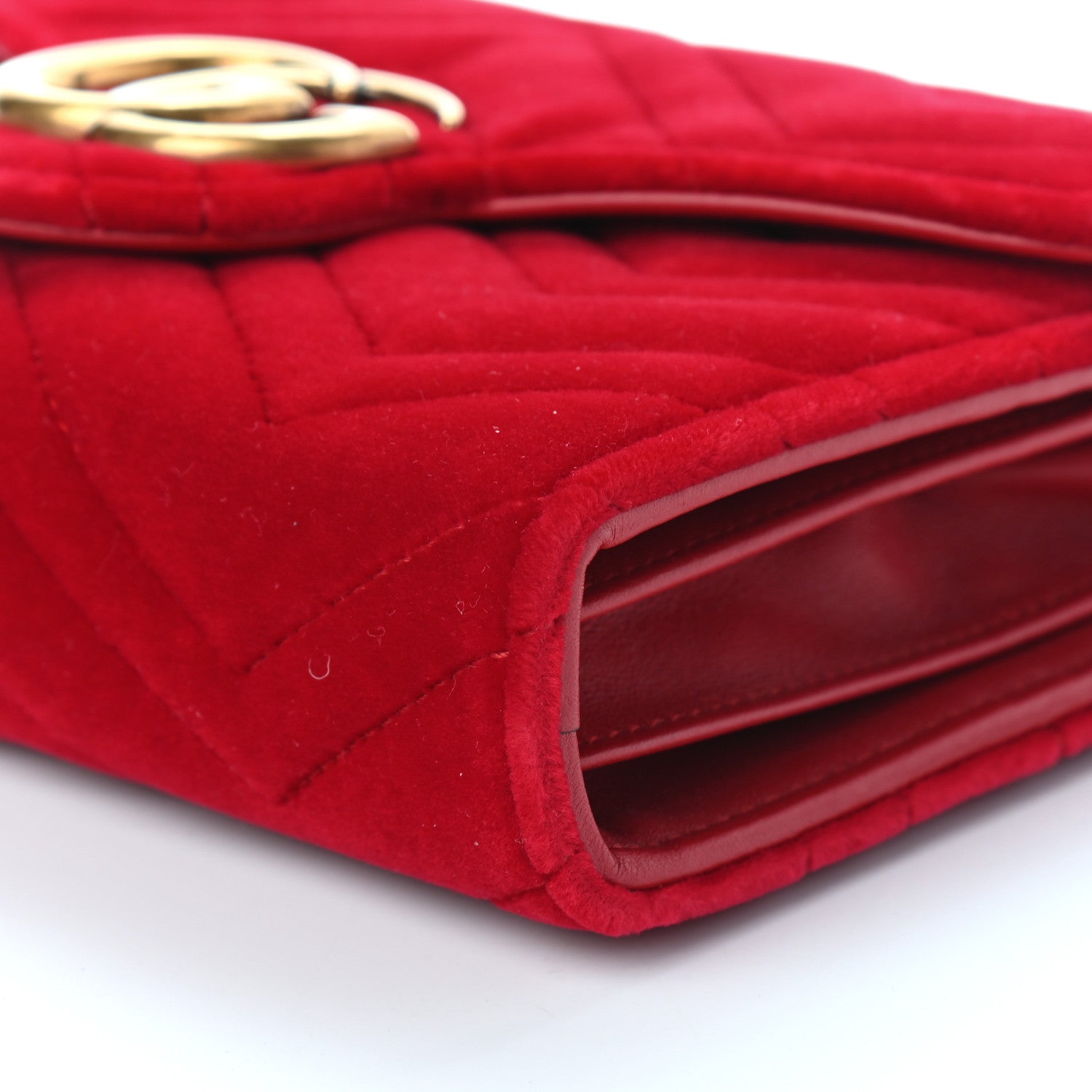Gucci Velvet Matelasse GG Marmont Chain Wallet Hibiscus Red 9 of 9