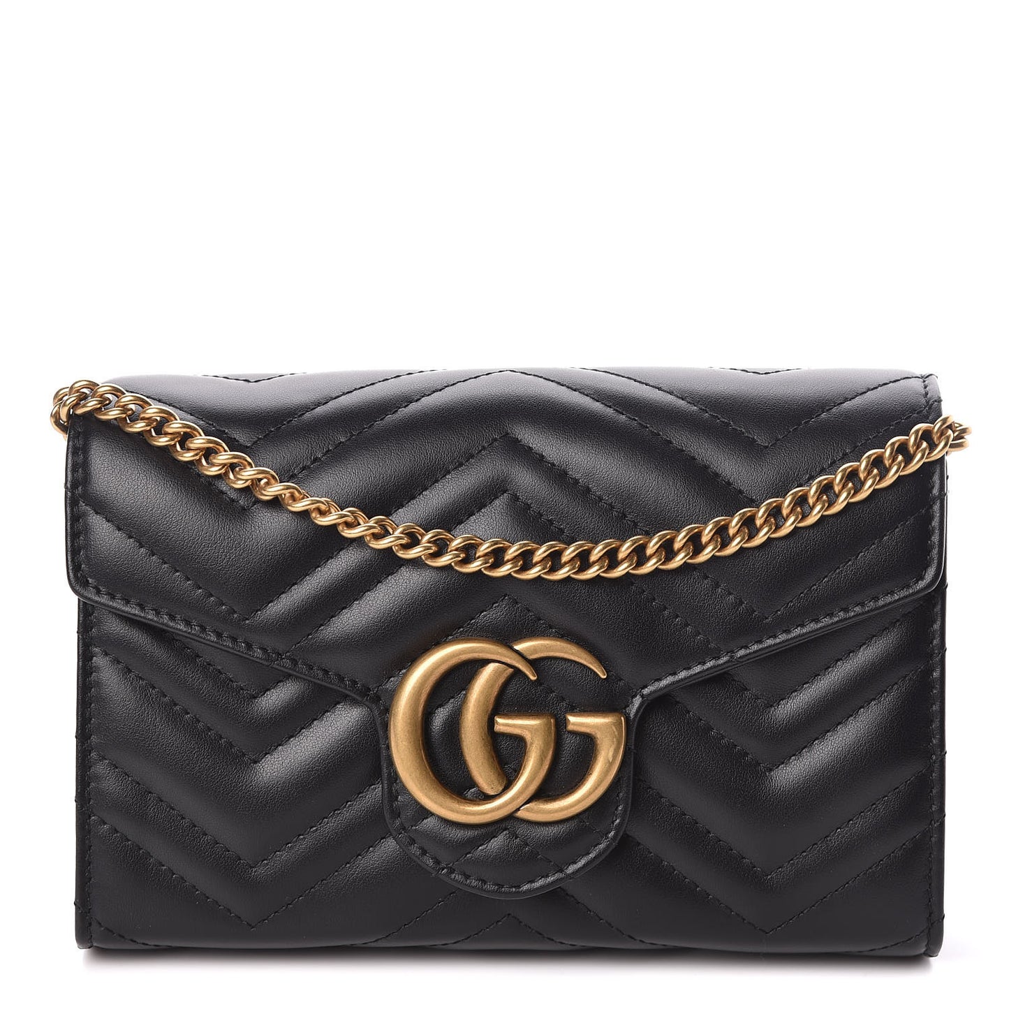 Calfskin Matelasse GG Marmont Chain Wallet Black