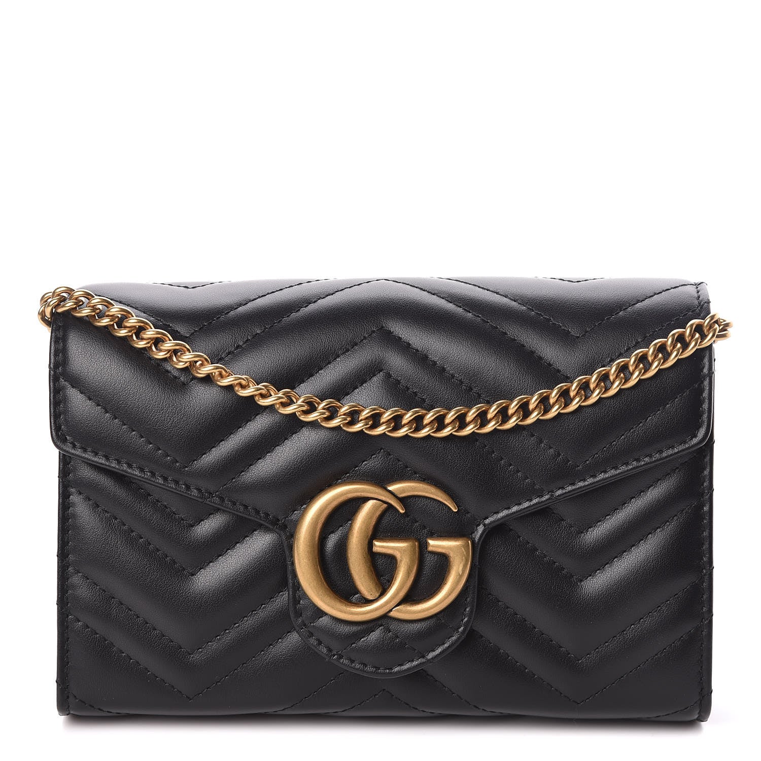 Gucci Calfskin Matelasse GG Marmont Chain Wallet Black 1 of 9