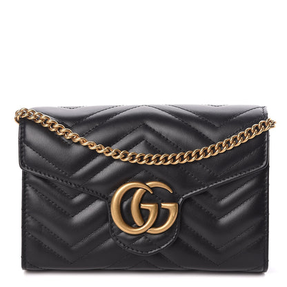Gucci Calfskin Matelasse GG Marmont Chain Wallet Black 1 of 9