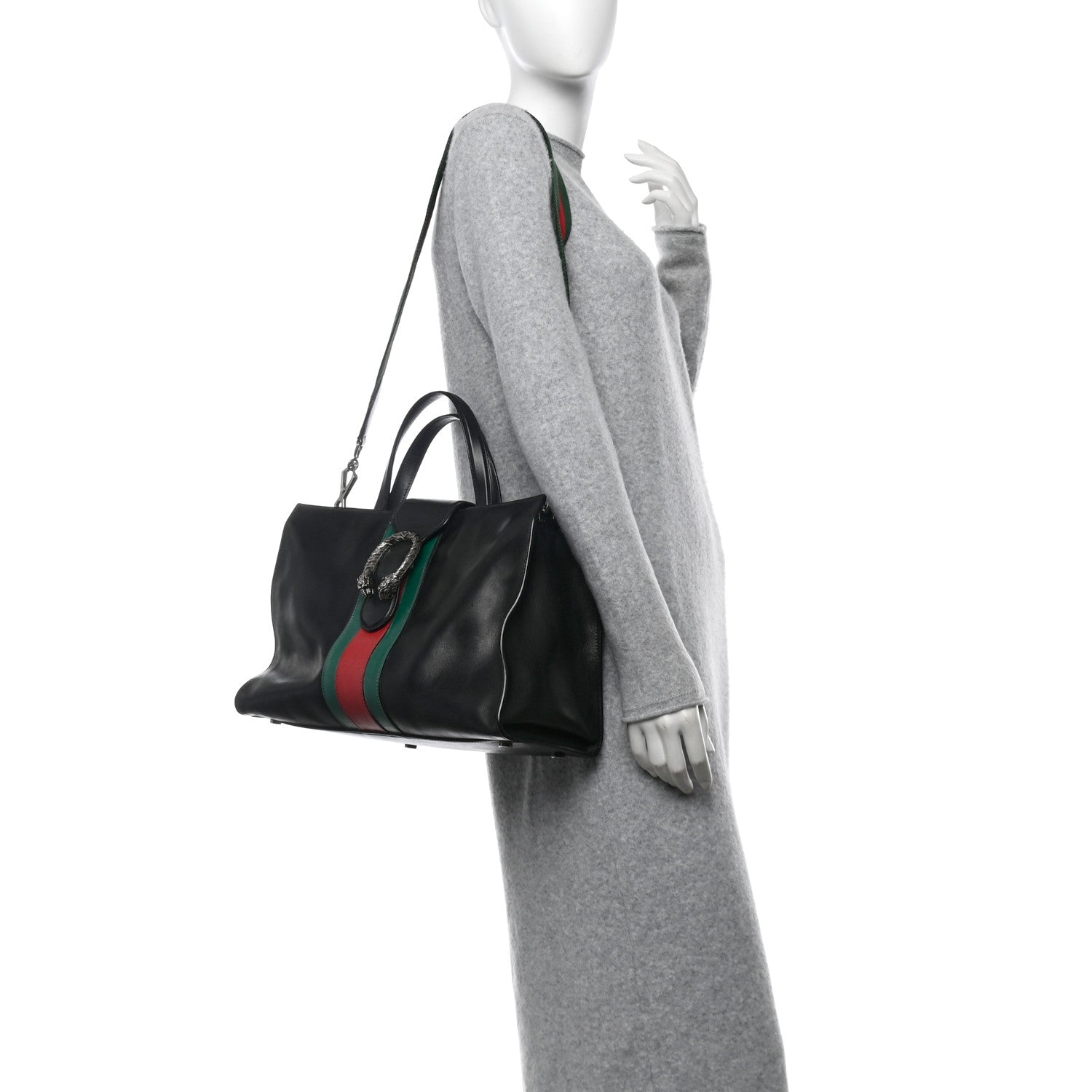Gucci Calfskin Web Stripe Large Dionysus Tote Bag Black 2 of 16