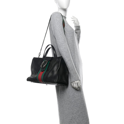 Gucci Calfskin Web Stripe Large Dionysus Tote Bag Black 2 of 16