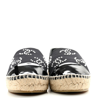 Chanel Neoprene Patent Calfskin Pearl CC Espadrilles 39 Black White 2 of 10
