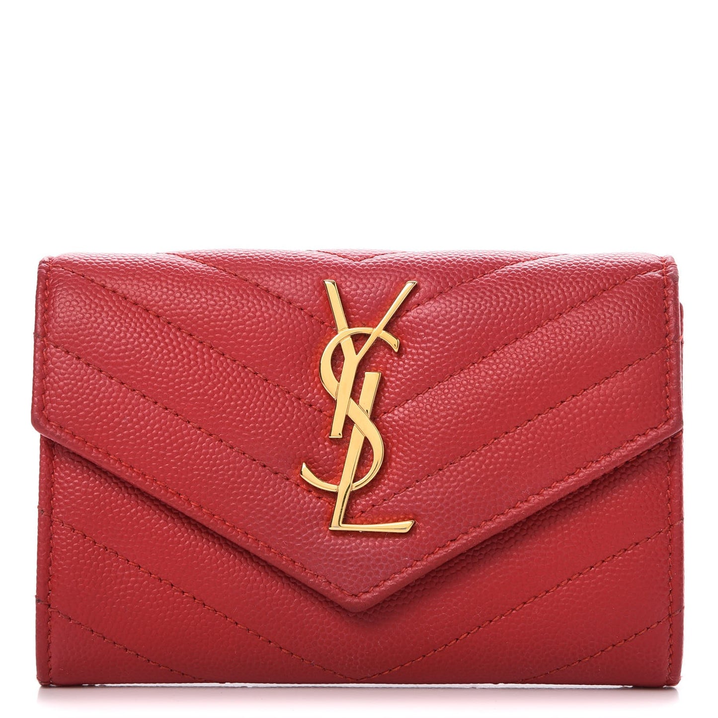 Grain De Poudre Matelasse Chevron Small Monogram Envelope Wallet New Red