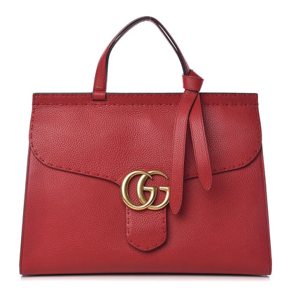 Gucci Calfskin Medium GG Marmont Top Handle Bag Vulcanic Red 1 of 12