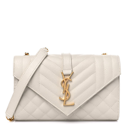 Saint Laurent Grain De Poudre Textured Mixed Matelasse Triquilt Small Monogram Satchel Blanc Vintage 1 of 8