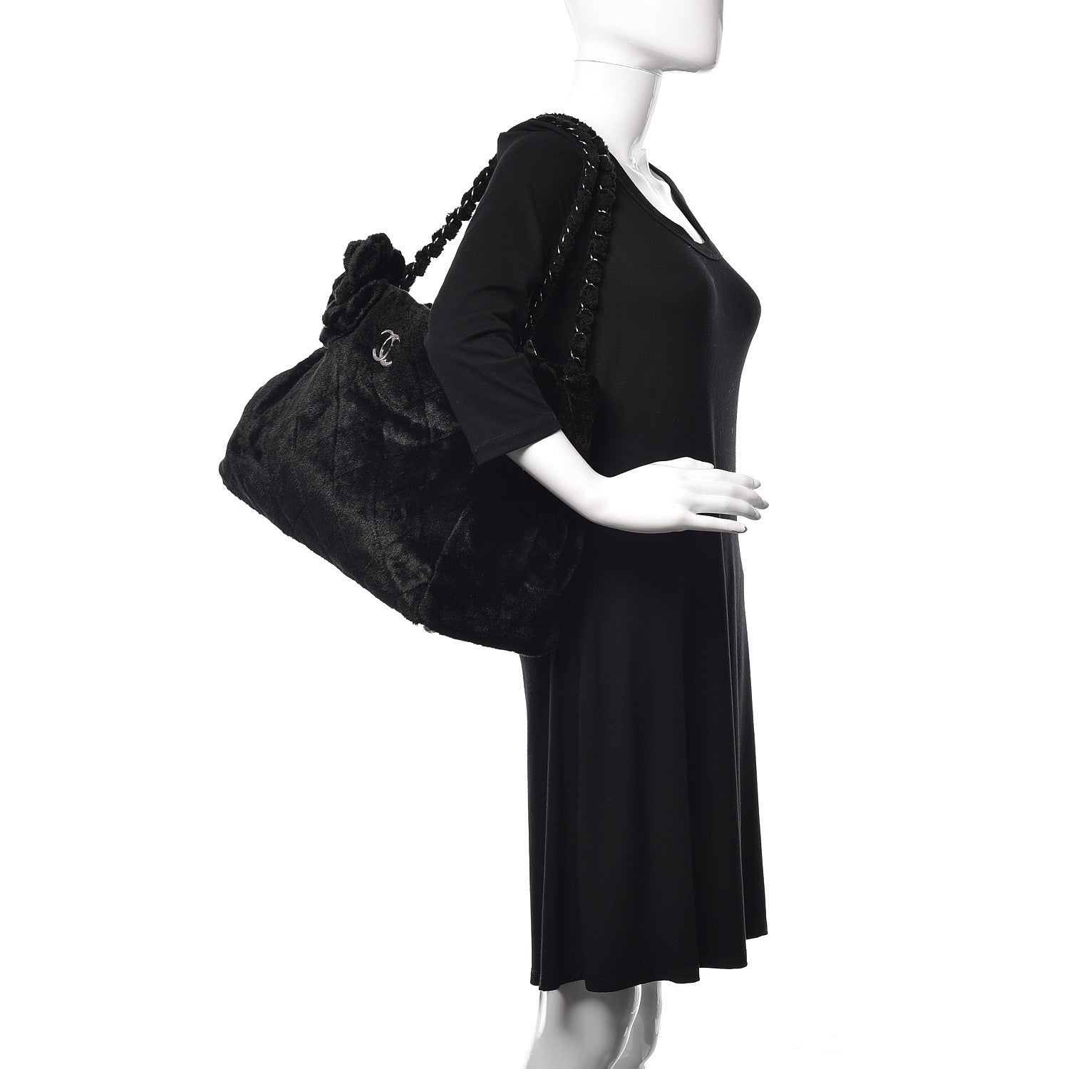 Chanel Fantasy Fur Quilted Camellia Tote Black 2 of 9