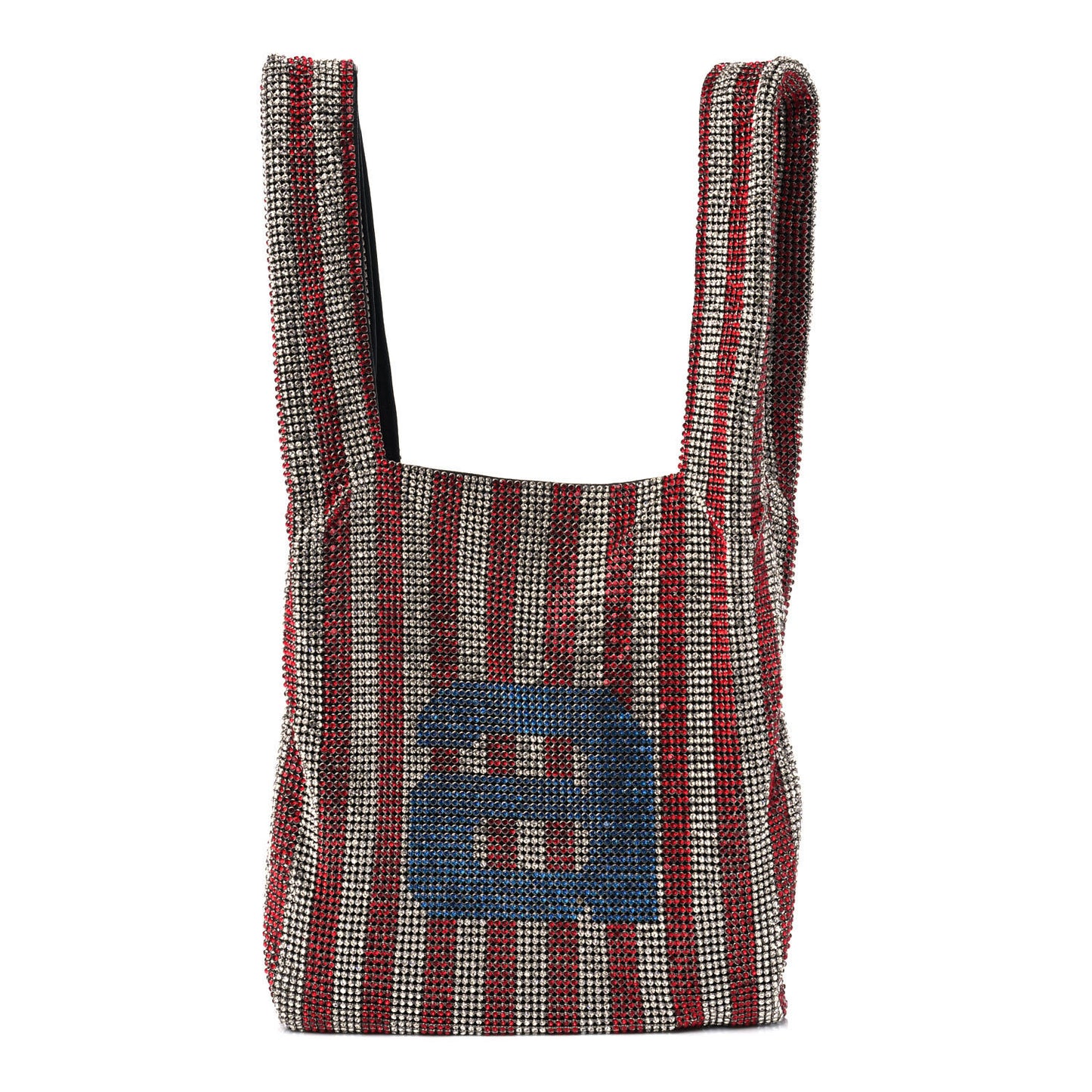 Crystal Striped Mini Wanglock Shopper Red White Multicolor