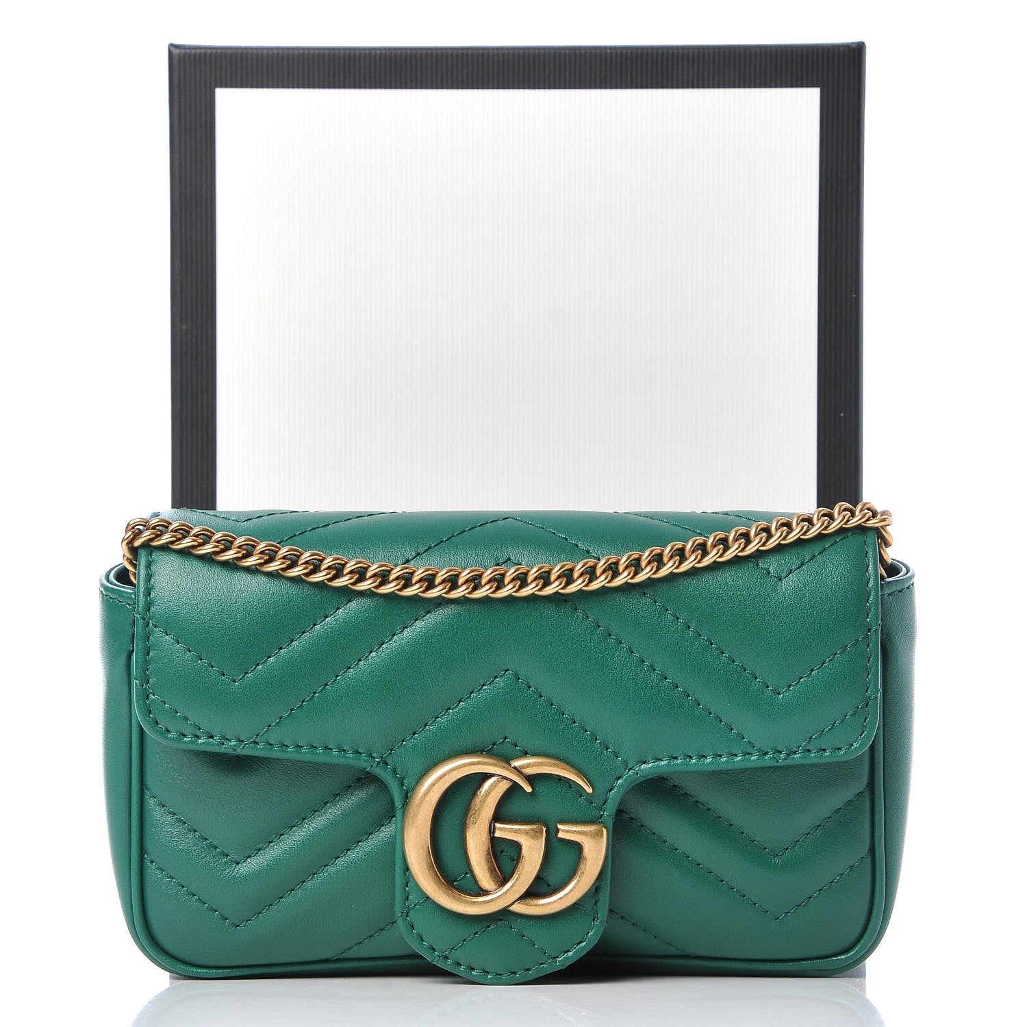 Gucci Calfskin Matelasse Super Mini GG Marmont Shoulder Bag Emerald Green 10 of 10