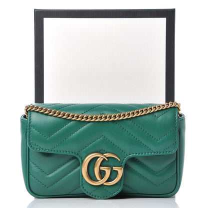 Gucci Calfskin Matelasse Super Mini GG Marmont Shoulder Bag Emerald Green 10 of 10