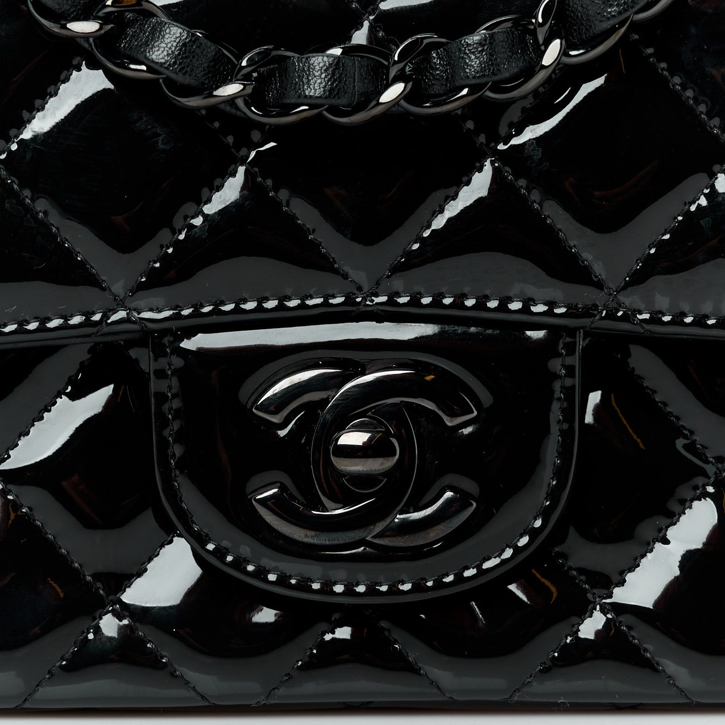 Patent Calfskin Quilted Mini Square Flap So Black