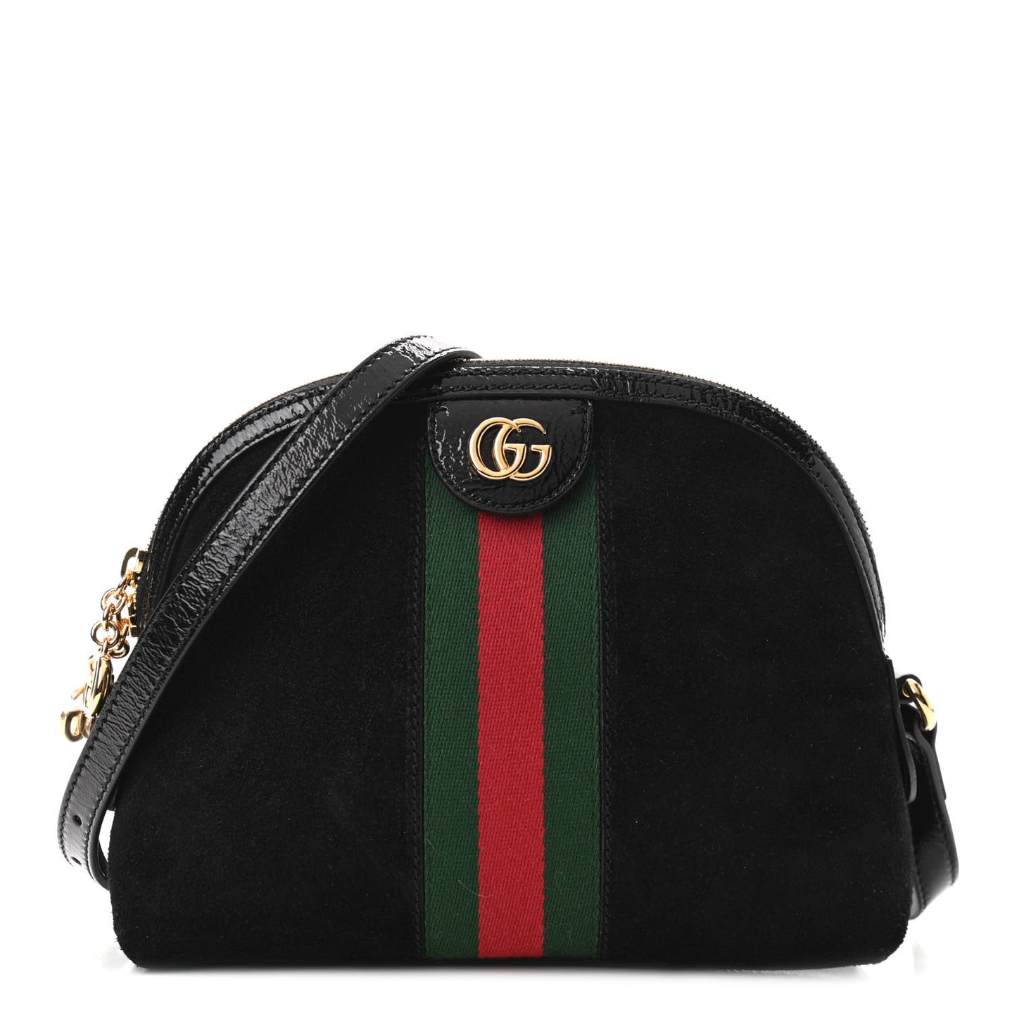Suede Patent Web GG Small Ophidia Dome Shoulder Bag Black