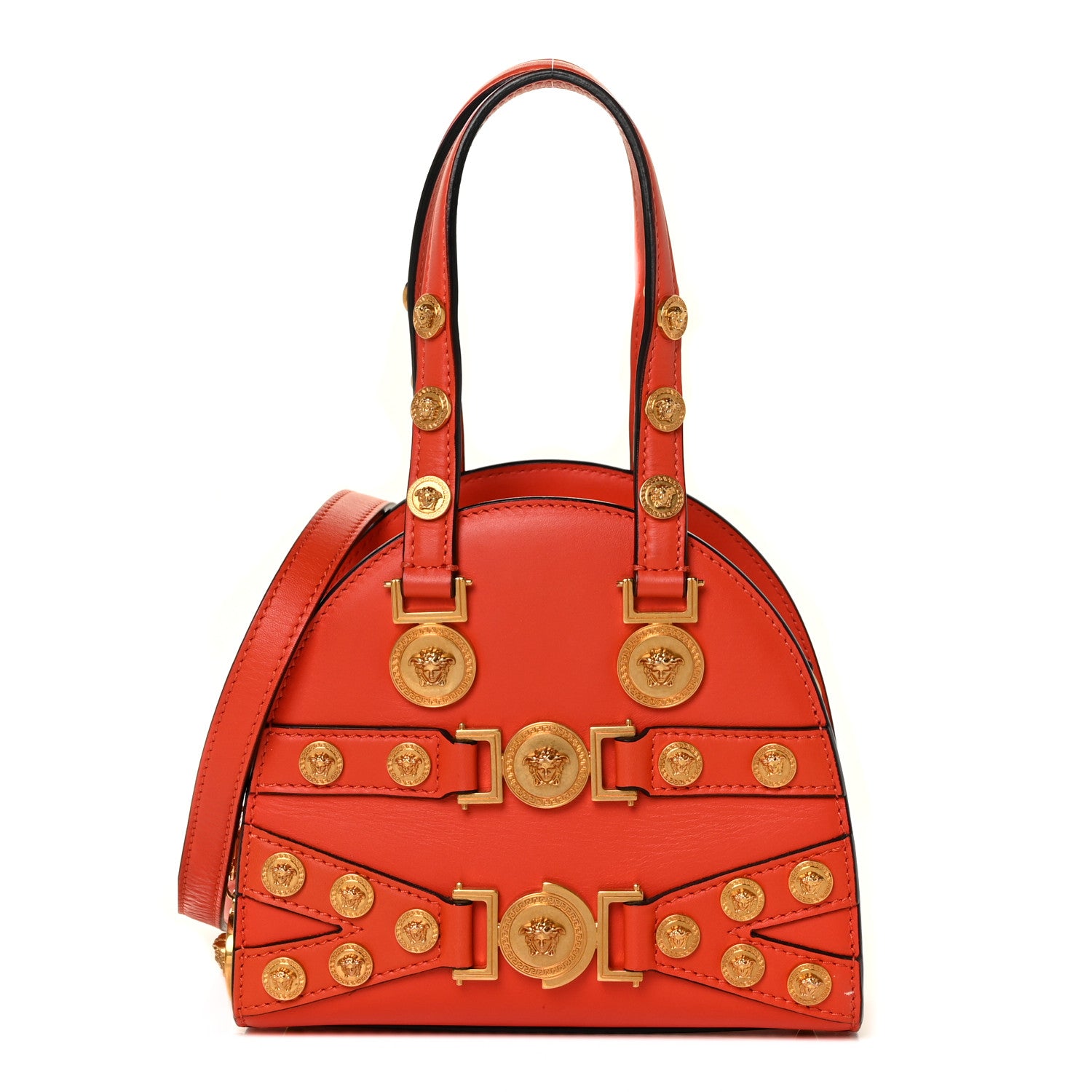 Versace Calfskin Small Medallion Tribute Bowling Bag Orange 1 of 9