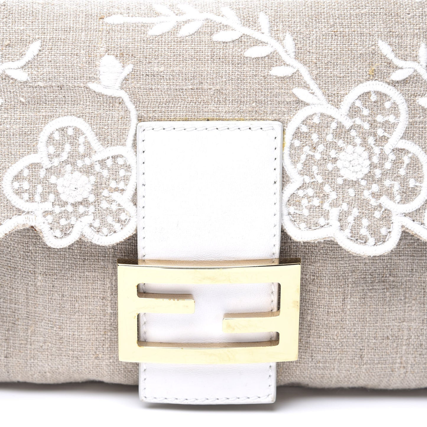 Linen Embroidered Baguette Beige White