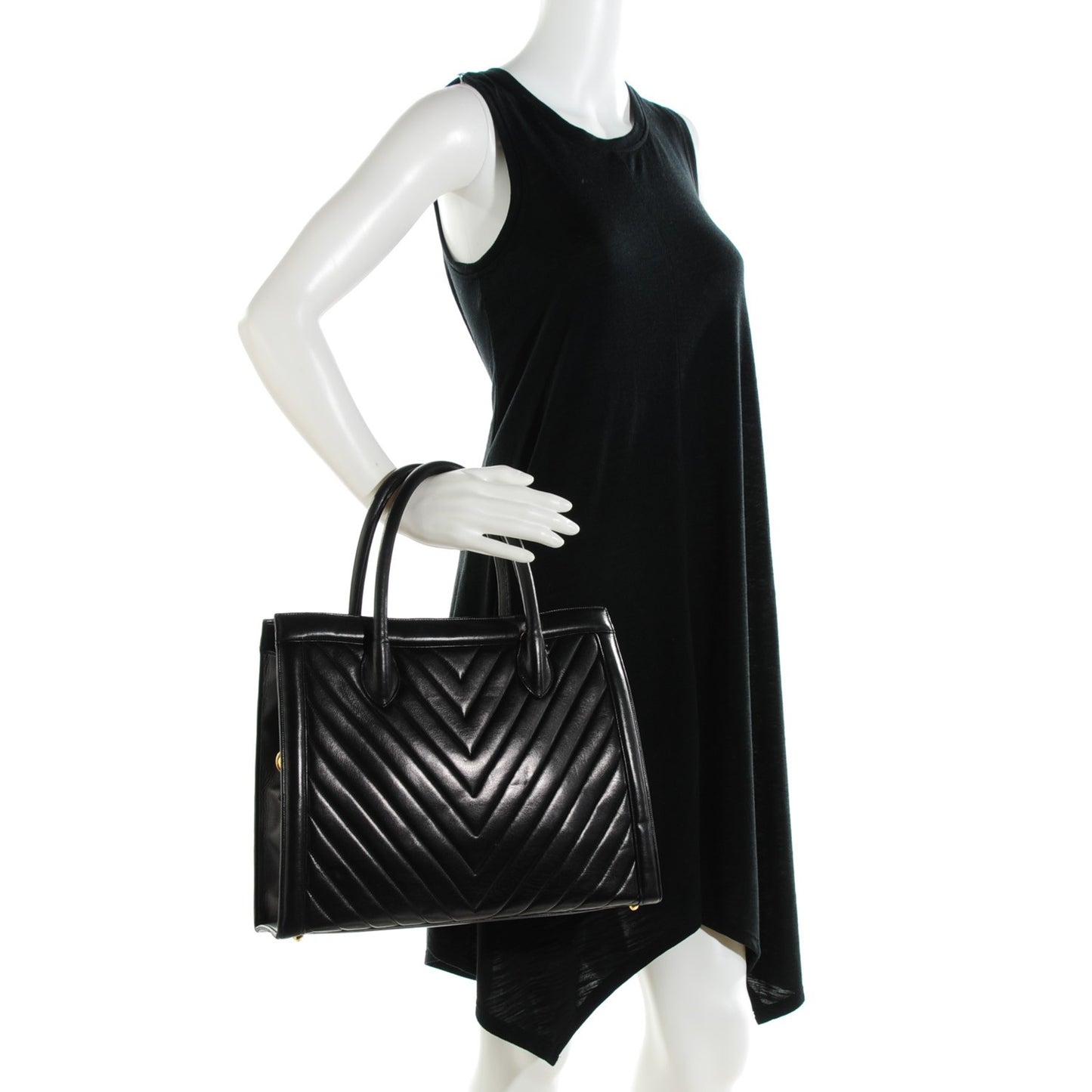 Lambskin Chevron Top Handle Bag Black
