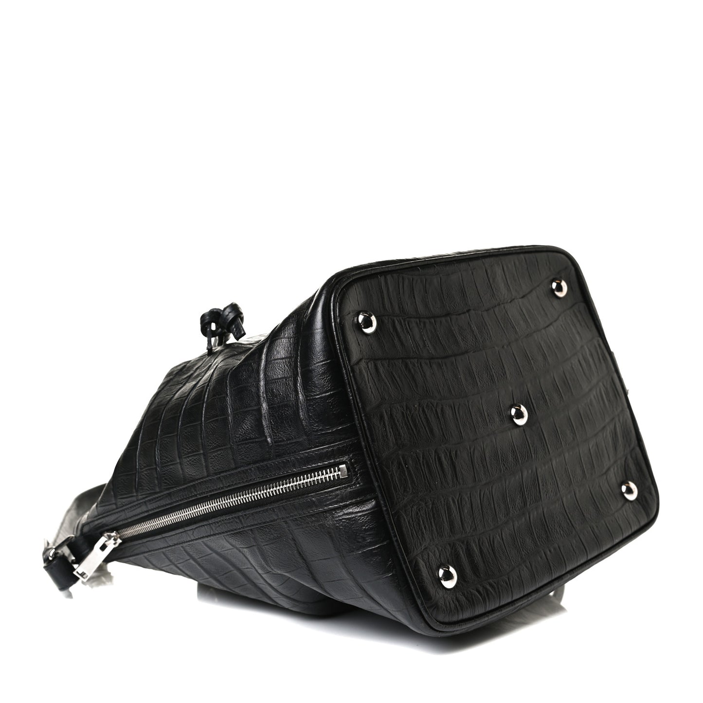 Calfskin Crocodile Embossed Large Emmanuelle Bucket Bag Black