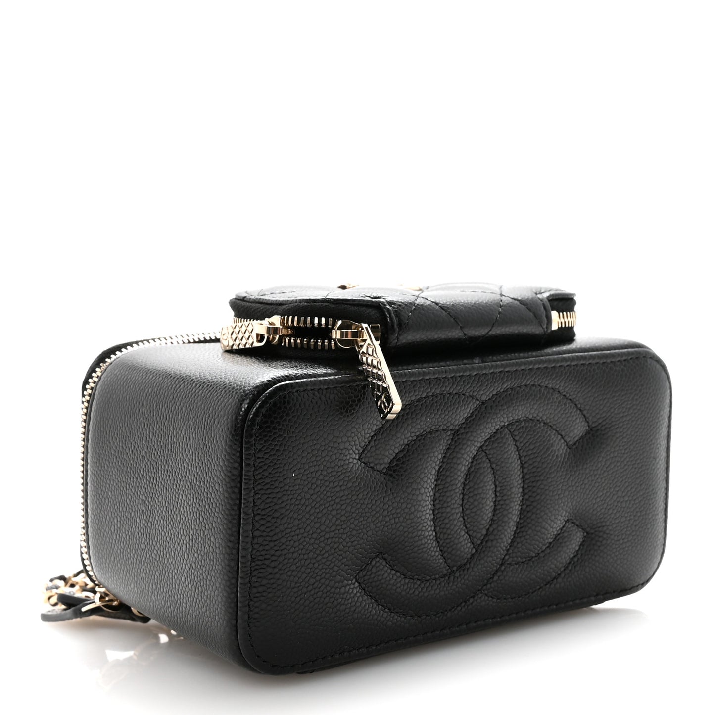 Caviar Quilted Top Handle Pocket Vanity Case Black
