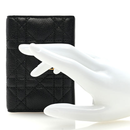 Christian Dior Supple Calfskin Cannage Caro Dandelion Card Holder Black 2 of 7