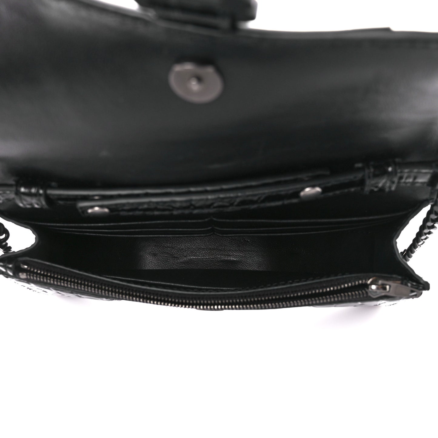 Shiny Calfskin Monochrome Crocodile Embossed Hourglass Chain Bag Black