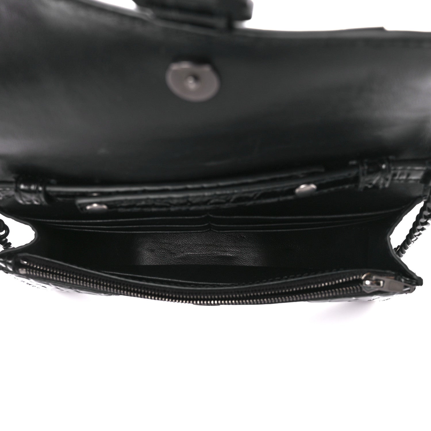 Balenciaga Shiny Calfskin Monochrome Crocodile Embossed Hourglass Chain Bag Black 5 of 10