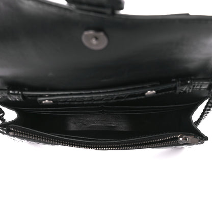 Balenciaga Shiny Calfskin Monochrome Crocodile Embossed Hourglass Chain Bag Black 5 of 10