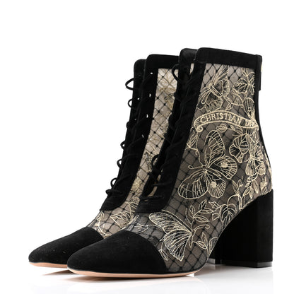 Christian Dior Suede Lurex Butterfly Embroidered Naughtily-D Heeled Ankle Boots 38 Black Gold 3 of 11