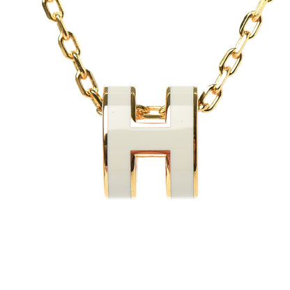 Hermes Lacquered Gold Mini Pop H Pendant Necklace White 4 of 6