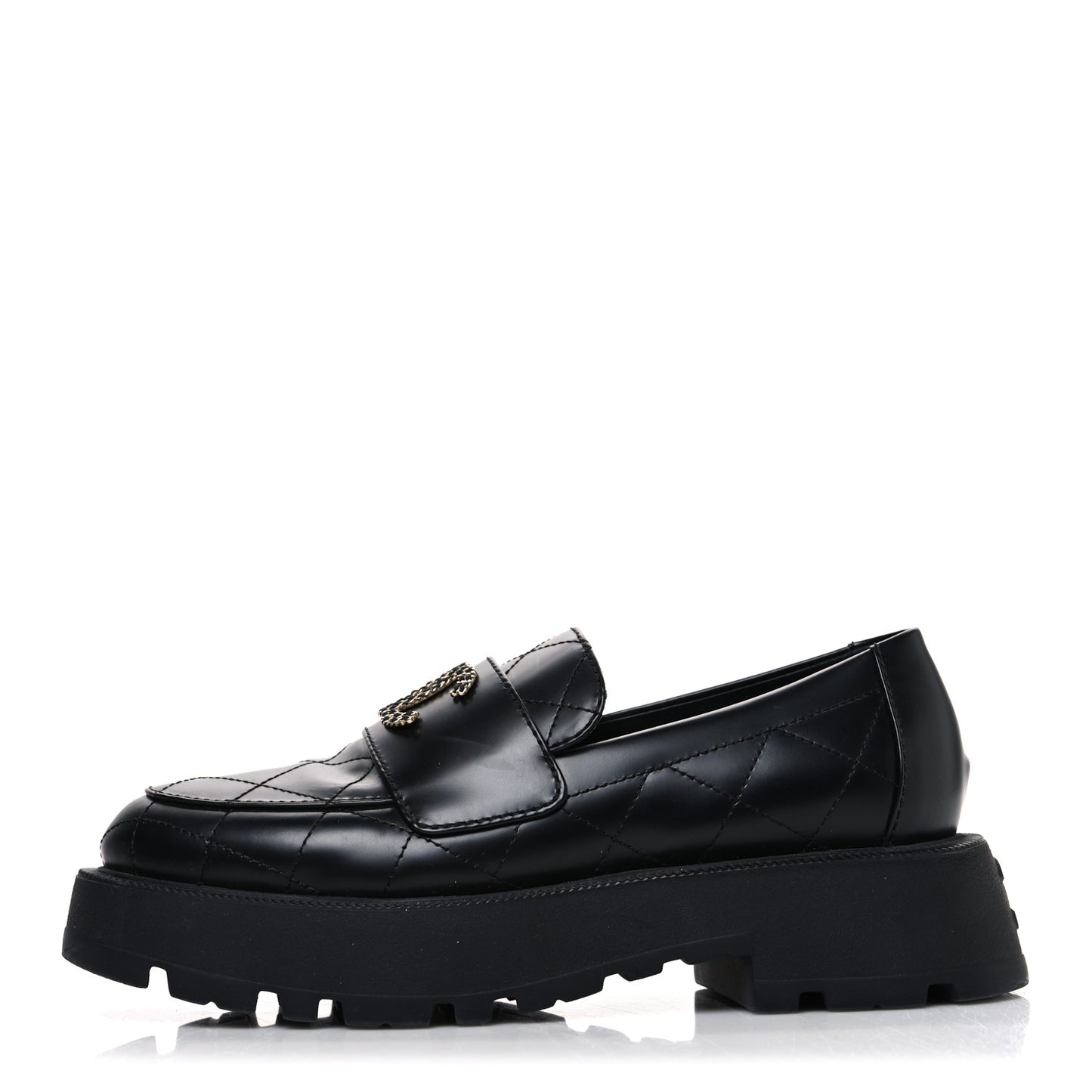Calfskin Stitched CC Loafers 37.5 Black