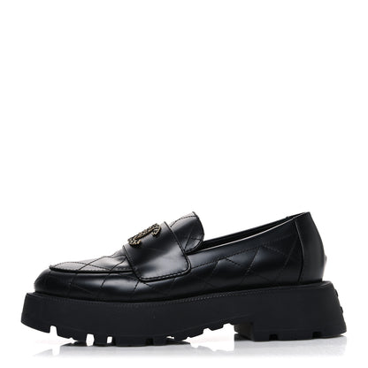Chanel Calfskin Stitched CC Loafers 37.5 Black 1 of 11