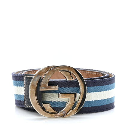 Gucci Calfskin Web Interlocking G Belt 85 34 Blue 1 of 8